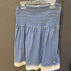 A&F blue Smocked tube top with Lace Trim
